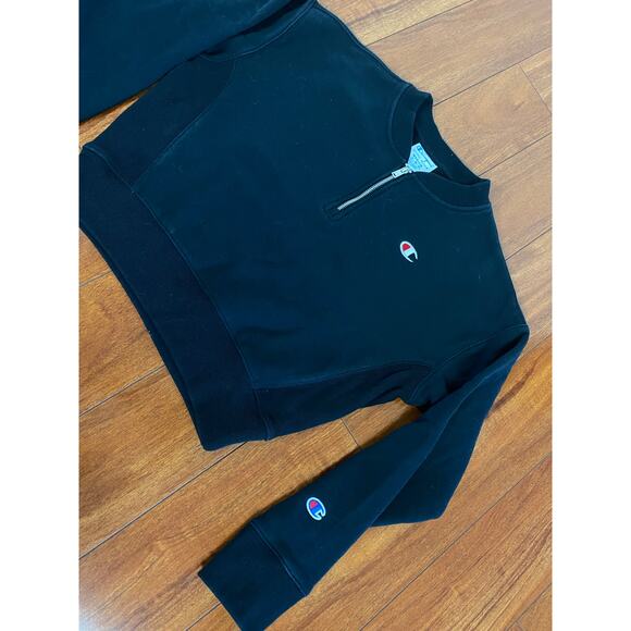 Women Champion Reverse Weave 1/4 zip cropped collarless pullover sweatshirt M - Picture 2 of 4